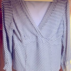 Ann Taylor, purple patterned blouse, long sleeve